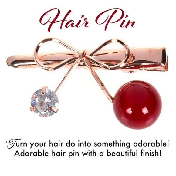 Boutique Accessories - Hair Pin with Bow Red Enamel Ball & White Crystal